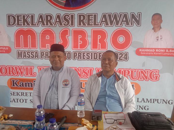 Relawan Masbro Lampung Deklarasi Dukungan Prabowo Presiden 2024