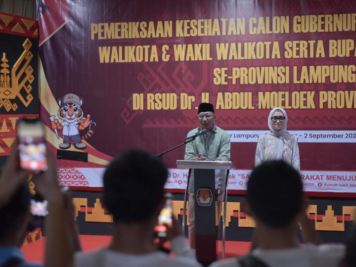 Pasangan Cagub dan Cawagub Rahmat Mirzani Djausal dan dr Jihan Nurlela Ikuti Serangkaian Pemeriksaan Kesehatan Jasmani di RSUDAM  