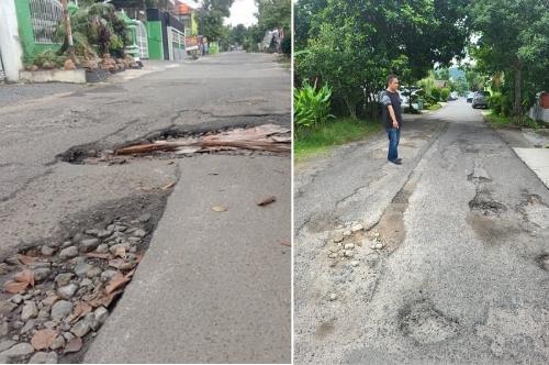 Jalan Rusak di Pahoman Sering Bikin Ibu-Ibu  Terjatuh saat Antar Jemput Anak Sekolah.