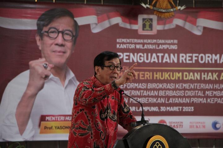 Kunjungan Kerja Ke Lampung, Menteri Hukum dan HAM RI Prof Yasonna H Laoly Kunjungi Kanwil Kemenkumham Lampung