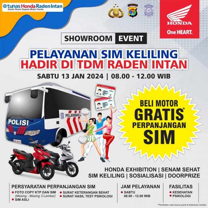 Jangan Lewatkan Kesempatan Beli Motor Gratis Perpanjang SIM di TDM Radin Intan 