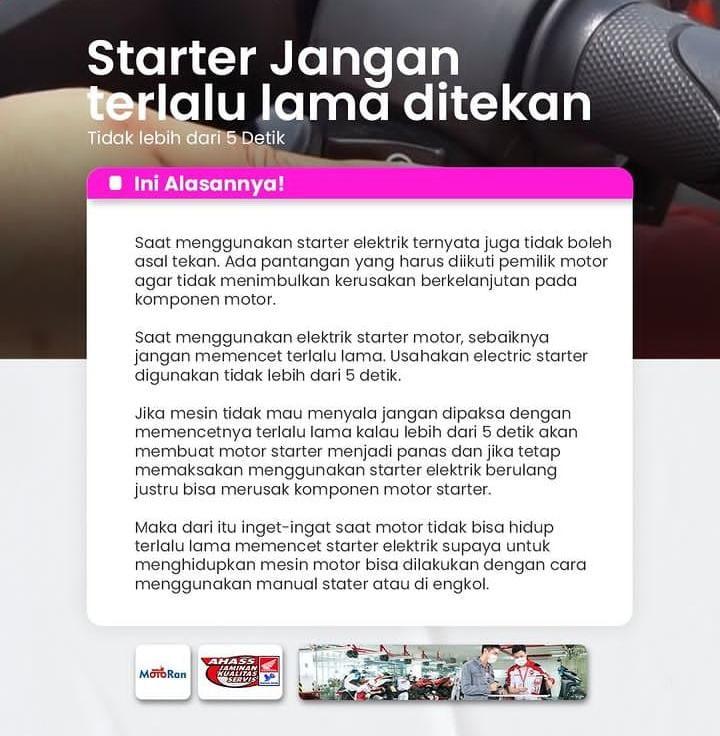 Begini Alasan Mengapa Tekan Starter Tidak Lebih Dari 5 Detik 