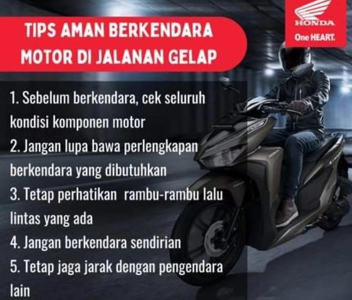 Tips Aman Berkendara Sepeda Motor di Jalan Gelap