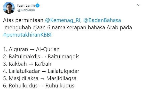 Kemdikbud Kemenag Ubah Ejaan Enam Nama Serapan Bahasa Arab Catat