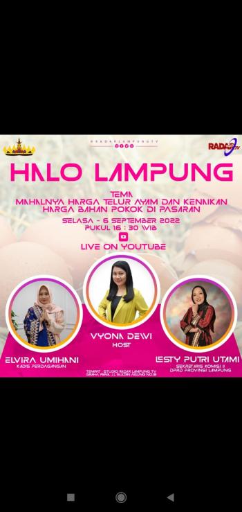 Sekretaris Komisi 2 DPRD Provinsi Lampung Lesty Putri Utami  Hadiri Talk Show Kenaikan Harga Telur