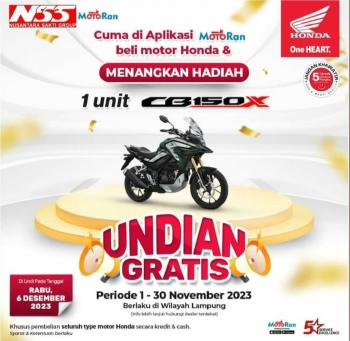 Dapatkan Undian Honda CB150X Khusus Pembelian Motor Honda di NSS Kedaton dan Download Aplikasi MotoRan 