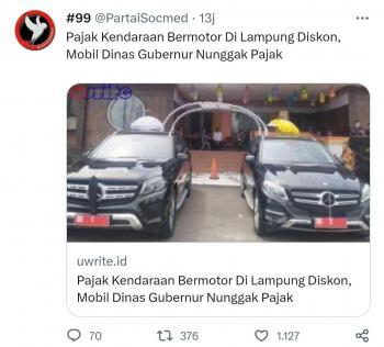 Heboh! Kendaraan Dinas Pejabat di Lampung Diduga Nunggak Pajak 