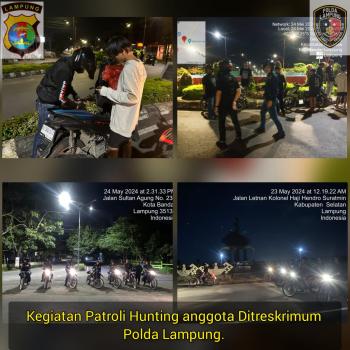 Jaga Kamtibmas saat Libur Panjang, Polda Lampung Laksanakan Patroli Hunting