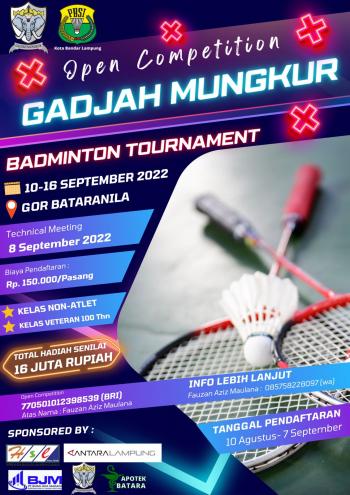 PB Gajah Mungkur akan gelar open tournament badminton dari 10-16 September    