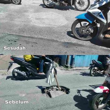 Setelah Diberitakan Saibumi.com, Lubang di Tengah Jalan Arjuna Diperbaiki 